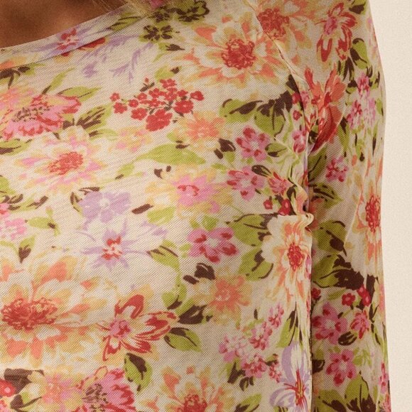 Promesa Floral Long Sleeve Top in Pink and Cream - Picture 2 of 10